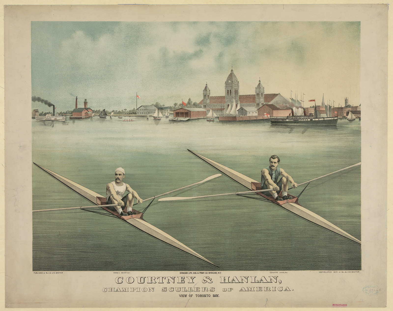 Courtney & Hanlan, Champion Scullers of America, View of Toronto Bay — historic image