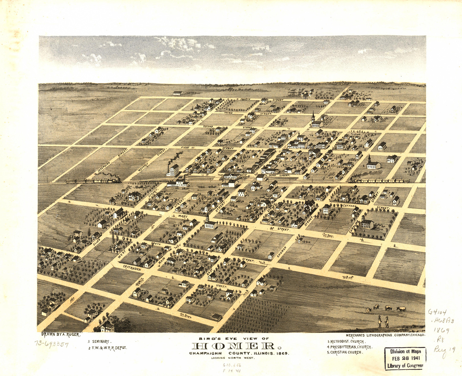 Homer, Illinois, 1869, 1869 — antique map