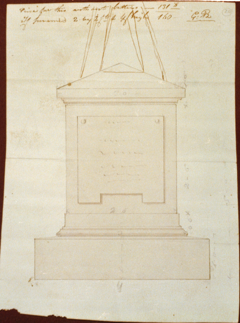 Architectural drawing for a monument. Front elevation, [1810-1832]. — historic drawing