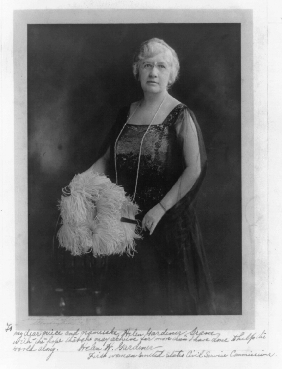 [Mrs. Helen H. Gardener, three-quarter length portrait, standing, facing front], [between 1915 and 1925] — historic photograph