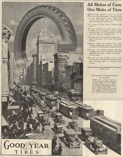 Goodyear Tires advertisement with Market Street, San Francisco traffic
