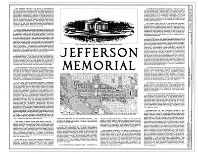 Text page about the Jefferson Memorial with a drawing