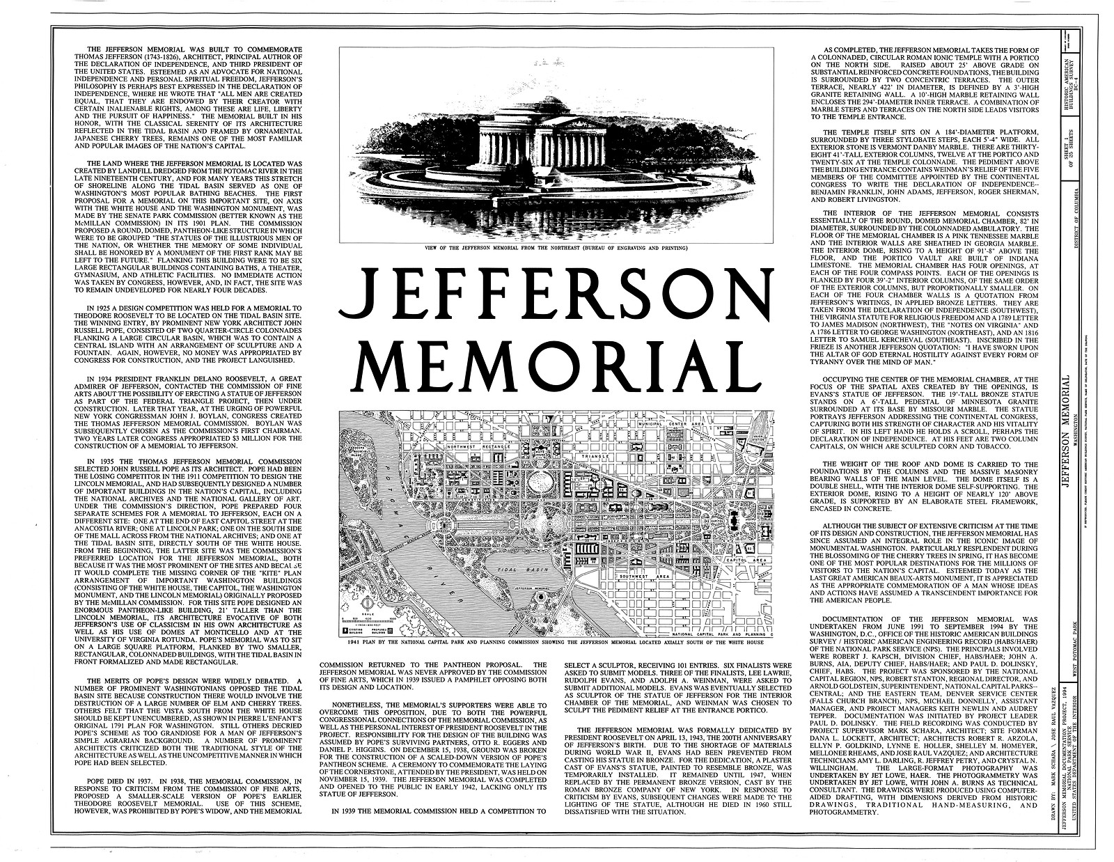 Text page about the Jefferson Memorial with a drawing — historic drawing