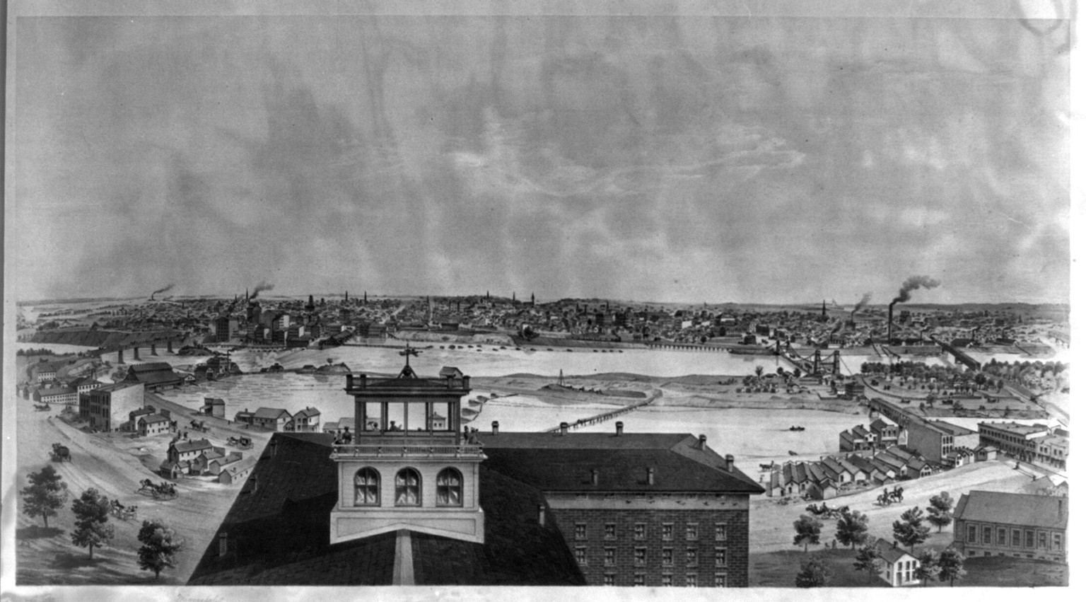 Minneapolis, Minn. / Hoffman ; Chas. Shober & Co. Props. Chicago Litho. Co., Chicago : [Published by Geo. H. Ellsbury & V. Green], c1874. — antique lithograph