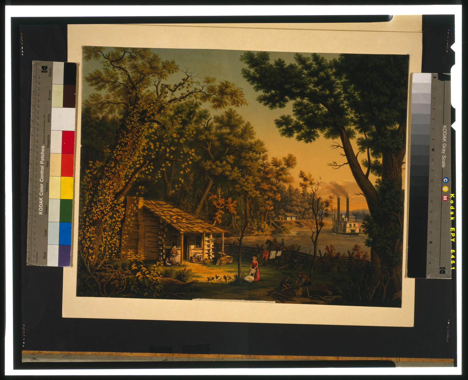 Settler's first blockhouse, c1870. — antique lithograph