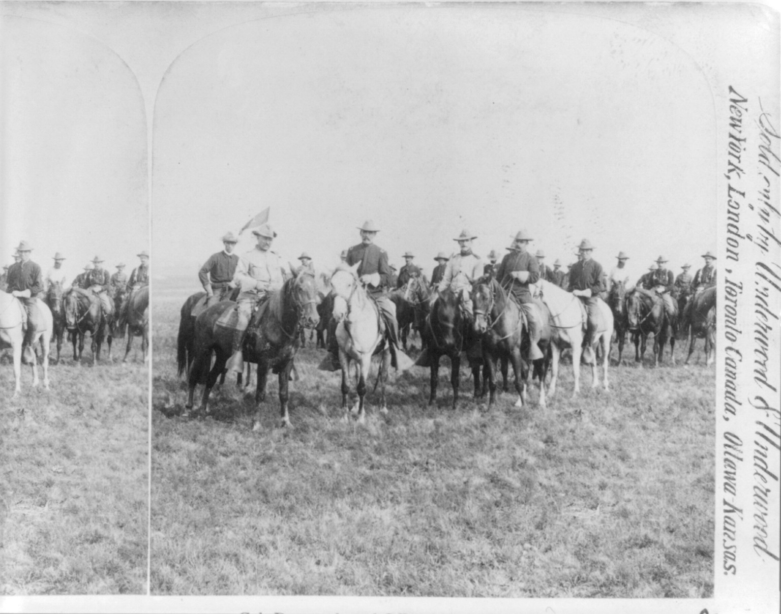 Col. Roosevelt and officers of the Rough Riders [on horseback during Spanish-American War], c1899. — historic photograph