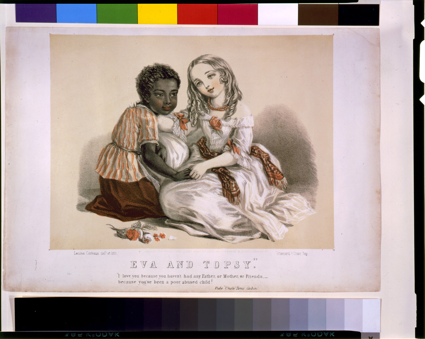 Eva and Topsy / Louisa Corbaux delt. et lith., London : printed and pubd. by Stannard & Dixon, c1852. — antique lithograph