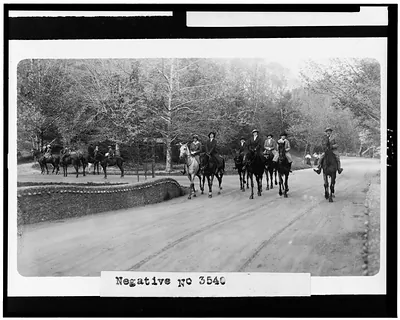 [Horseback riders on road in Rock Creek Park, Washington, D.C.]