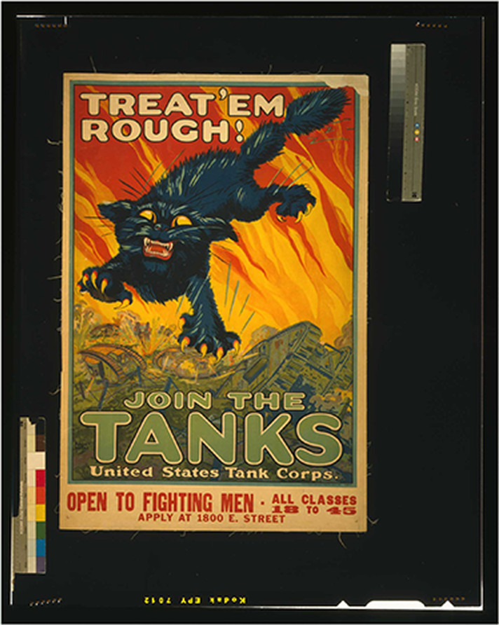 Treat em rough - Join the tanks United States Tank Corps / Ahgiet Hutaf National Printing Engraving Co. Chicago New York St. Louis., 1917 — vintage poster