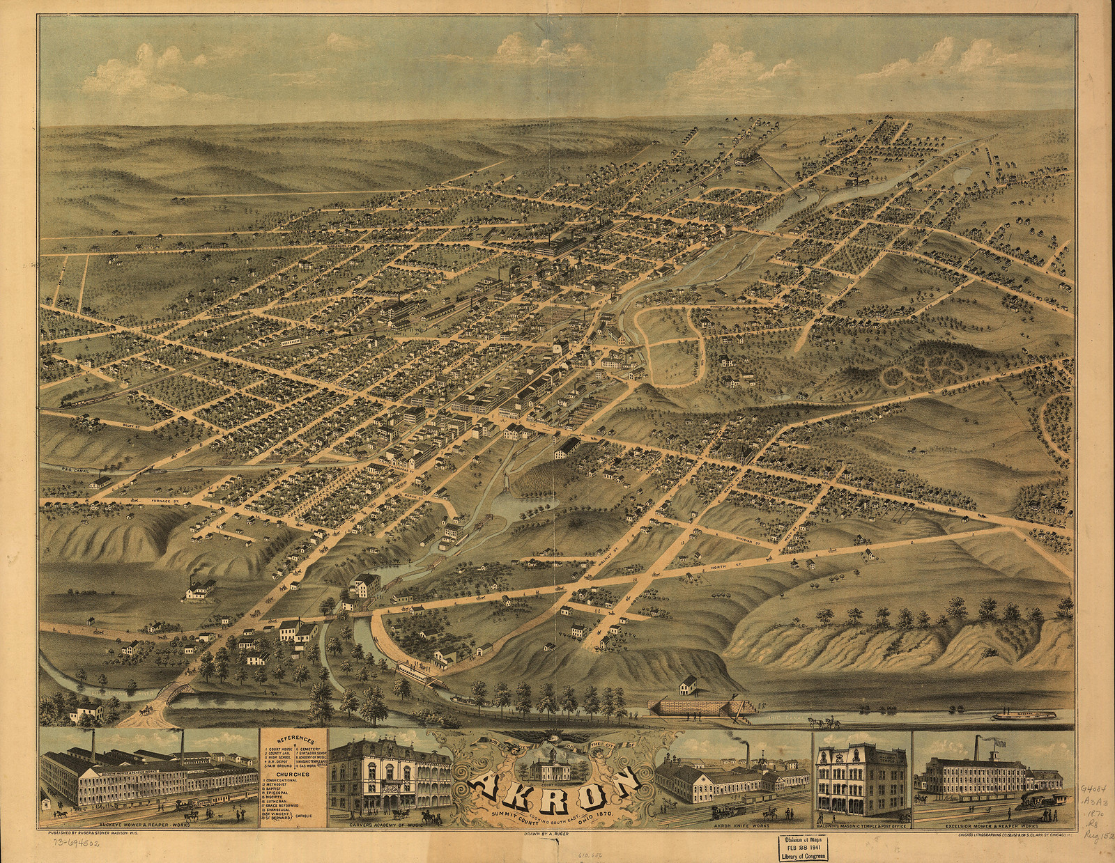 OH Akron 1870 MAP, 1870 — antique map