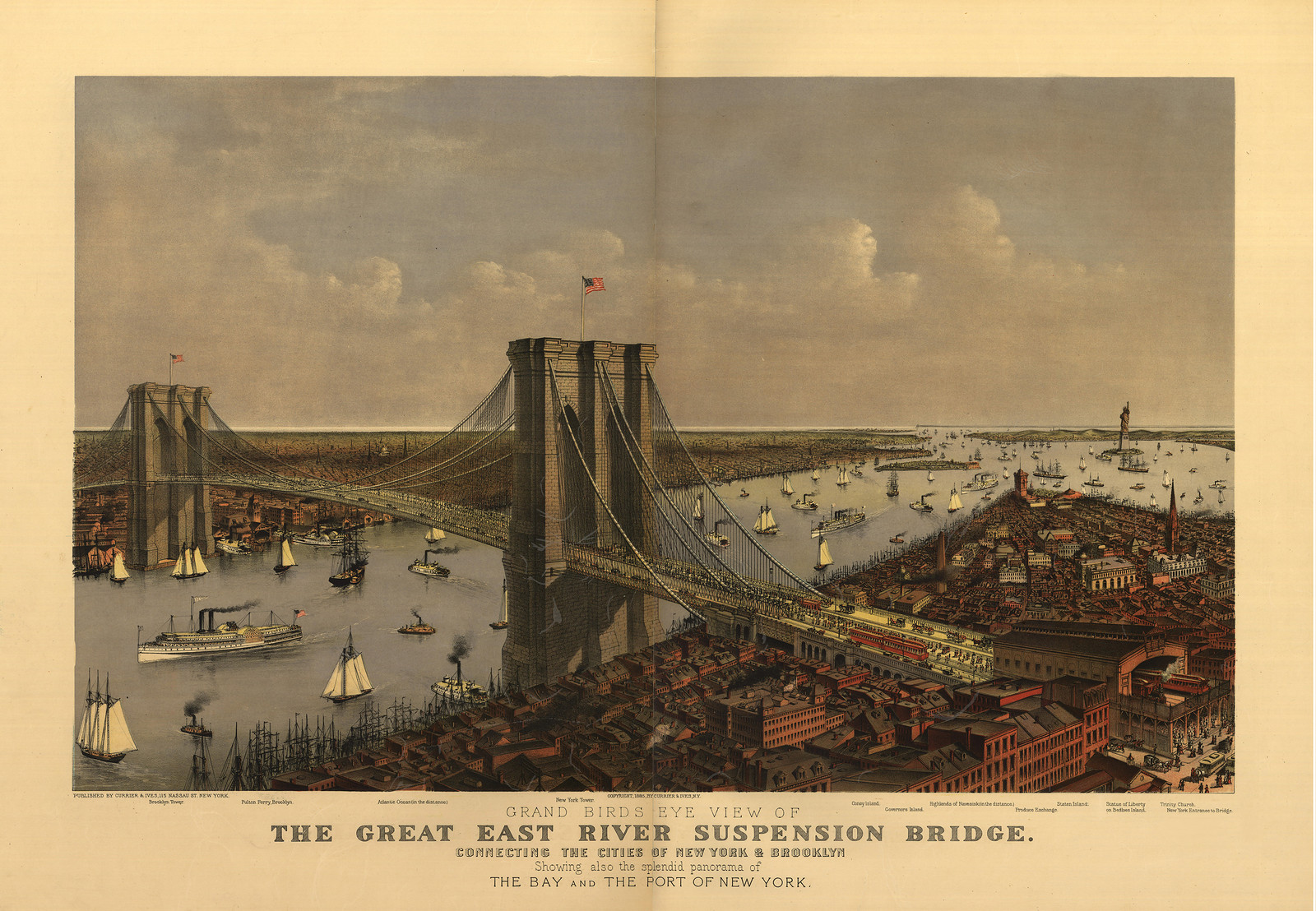 Grand Birds Eye View of the Great East River Suspension Bridge — historic image