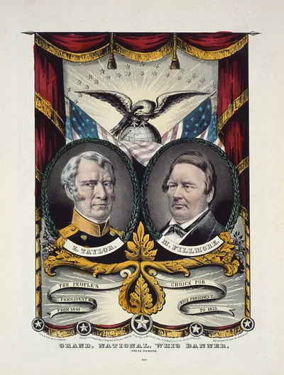 Grand national Whig banner: press onward / lith. & pub. by N. Currier 152 Nassau St. . . . N.Y.