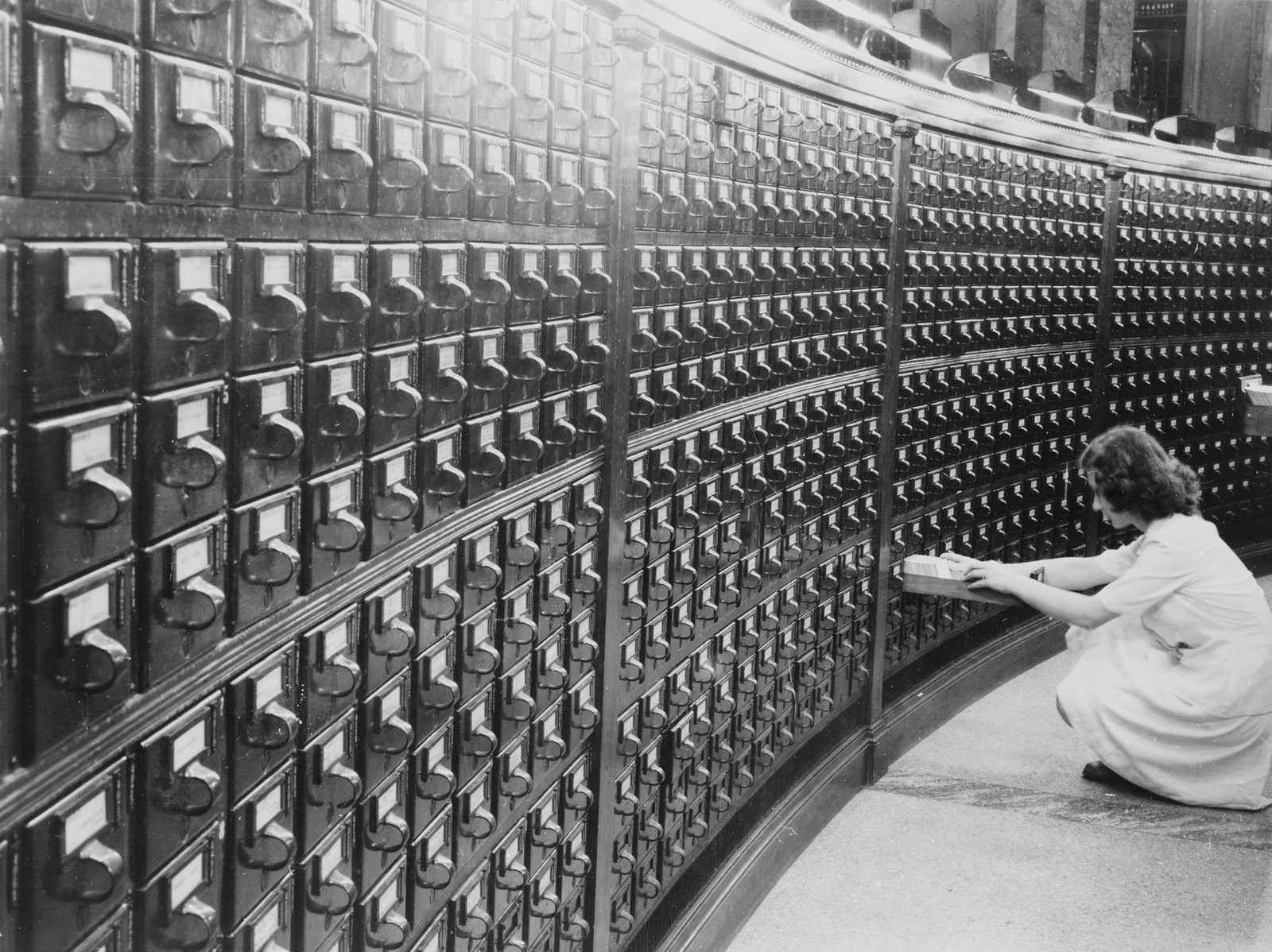 Woman at Main Reading Room Card Catalog in The Library of Congress, c. 1930-1950 — historic photograph