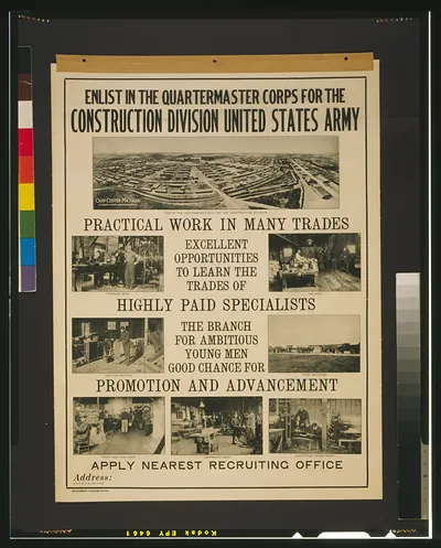 Enlist in the Quartermaster Corps for the construction division United States Army