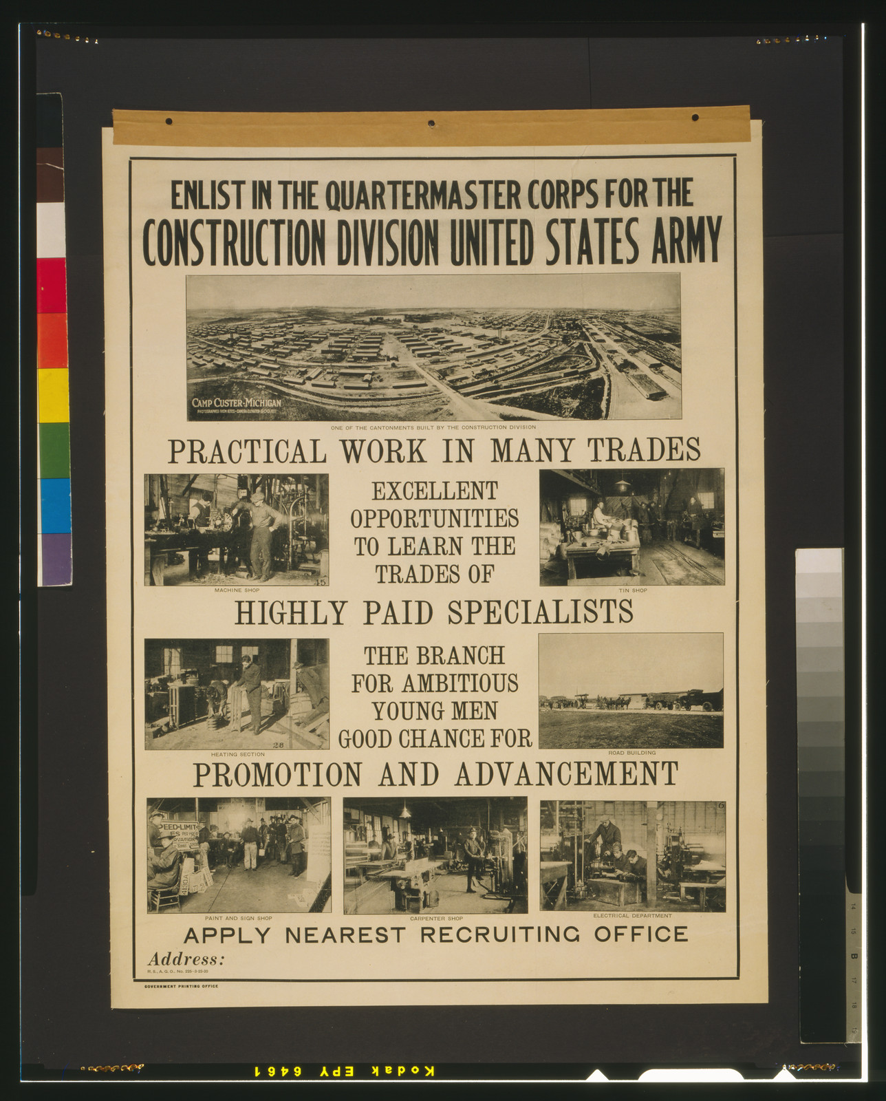 Enlist in the Quartermaster Corps for the construction division United States Army, 1920 — vintage poster