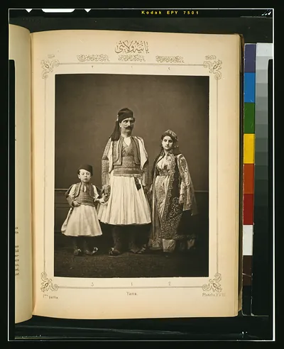 [Studio portrait of models wearing traditional clothing from the province of Yania (Yanya), Ottoman Empire]