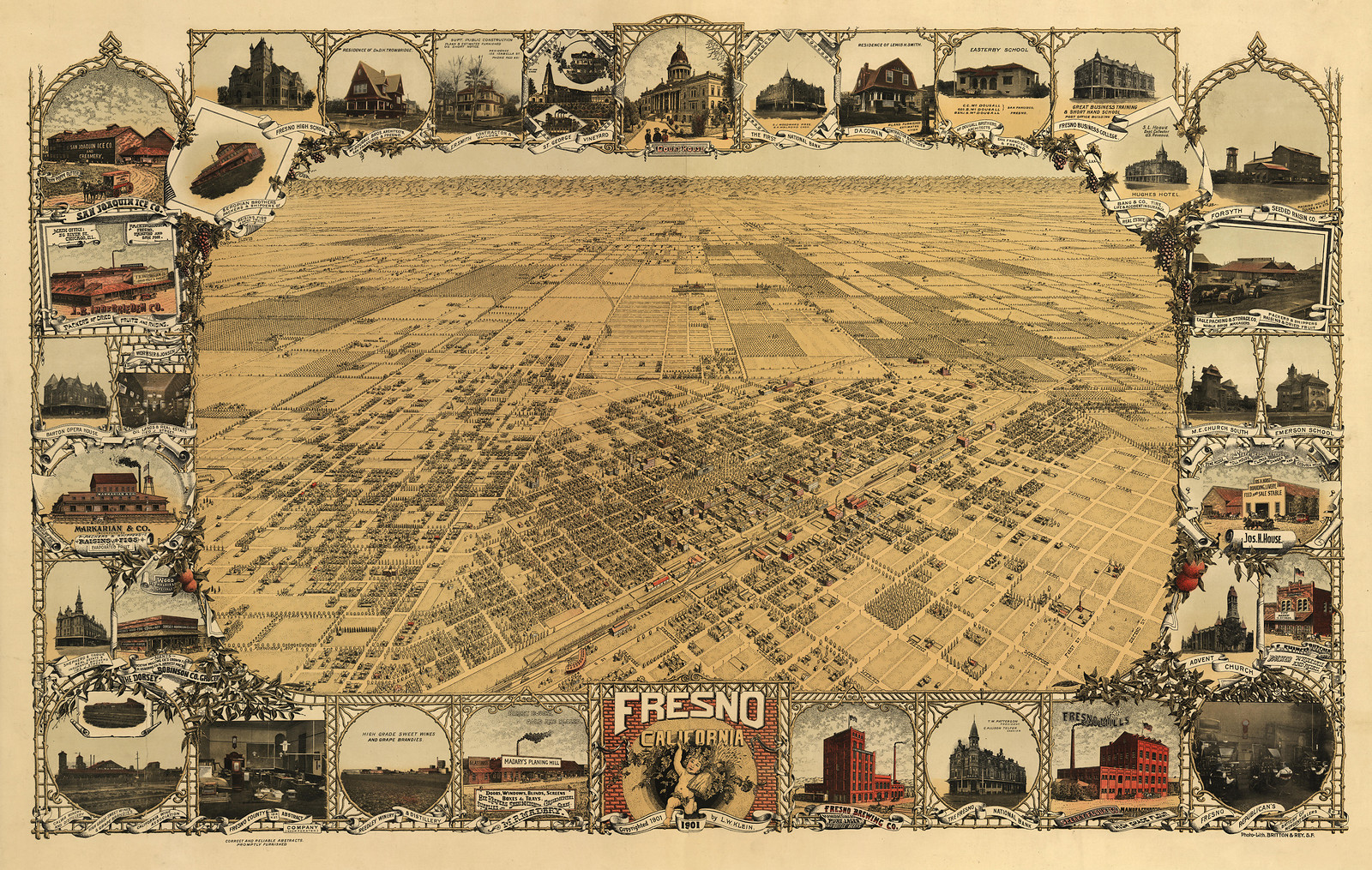 CA Fresno 1901 MAP, 1901 — antique map