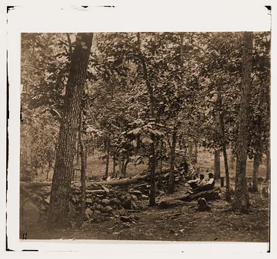 Gettysburg Pennsylvania. Federal breastworks in the wods on Culps Hill