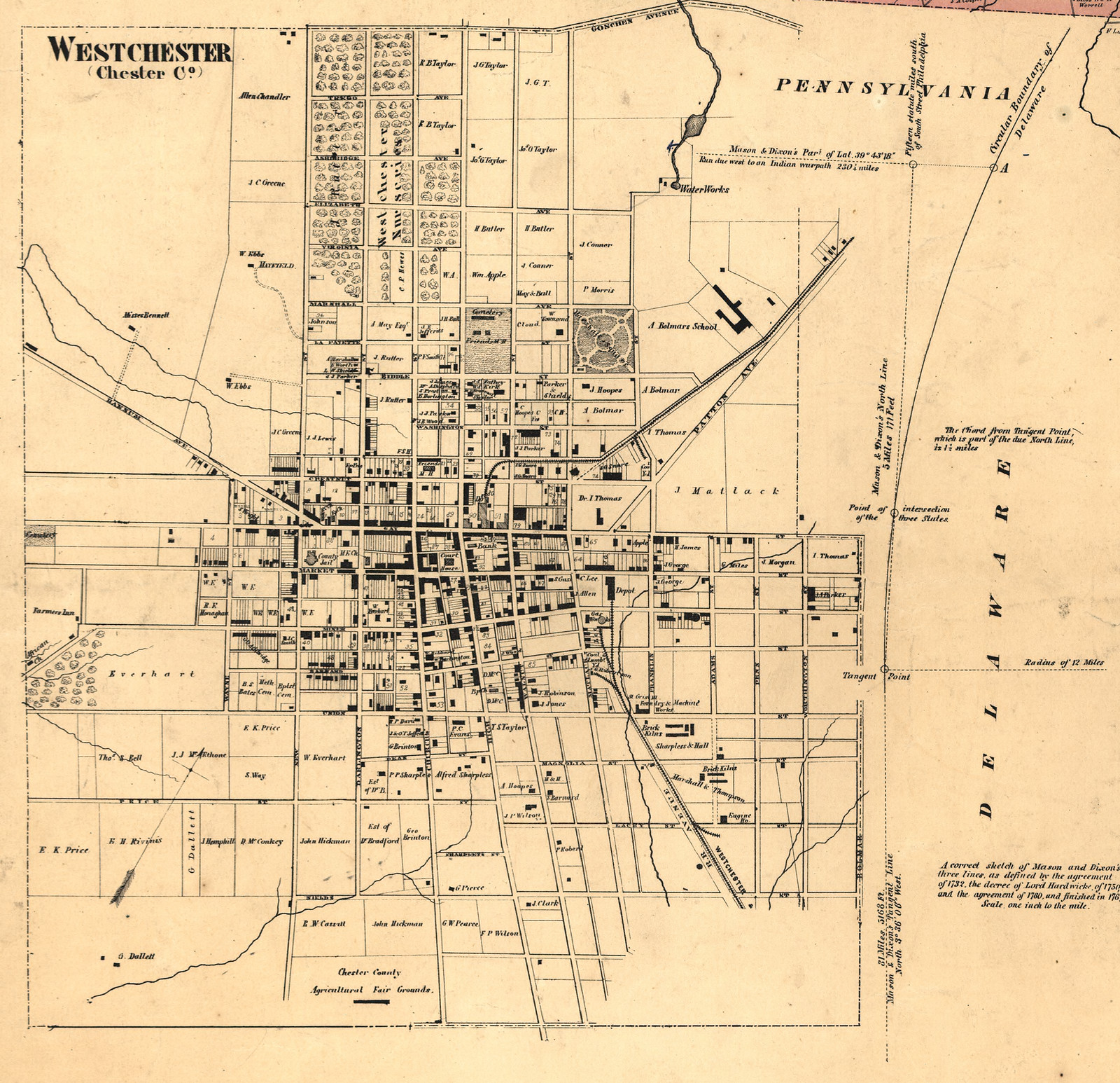 Map of Westchester (Chester Co.), Pennsylvania — antique map