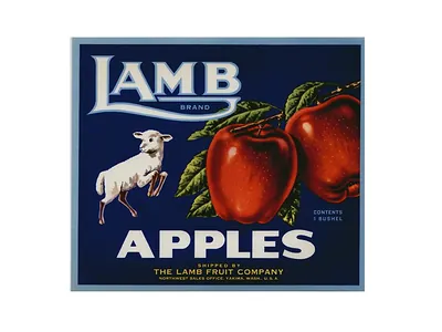 Lamb Brand Apples crate label with lamb and apples