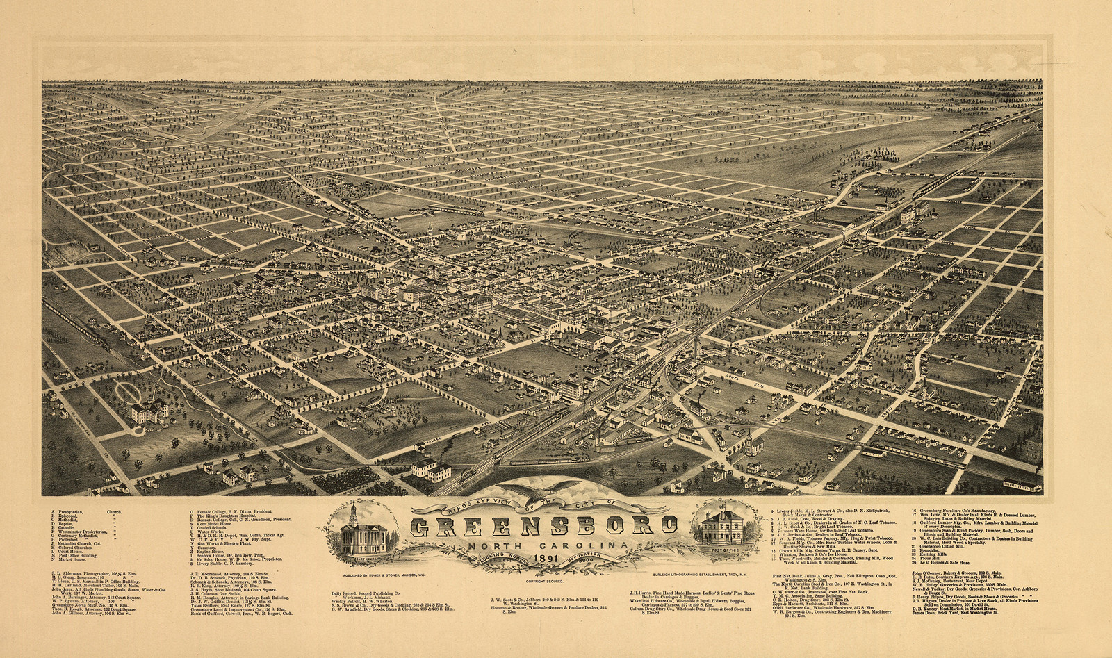 Greensboro, North Carolina, 1891, 1891 — antique map