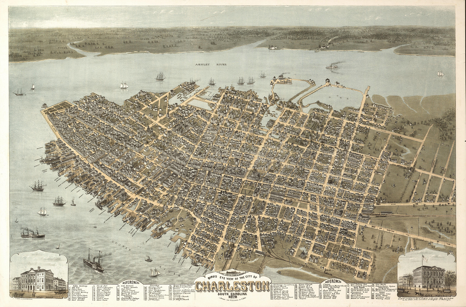 SC Charleston 1872 MAP, 1872 — antique map