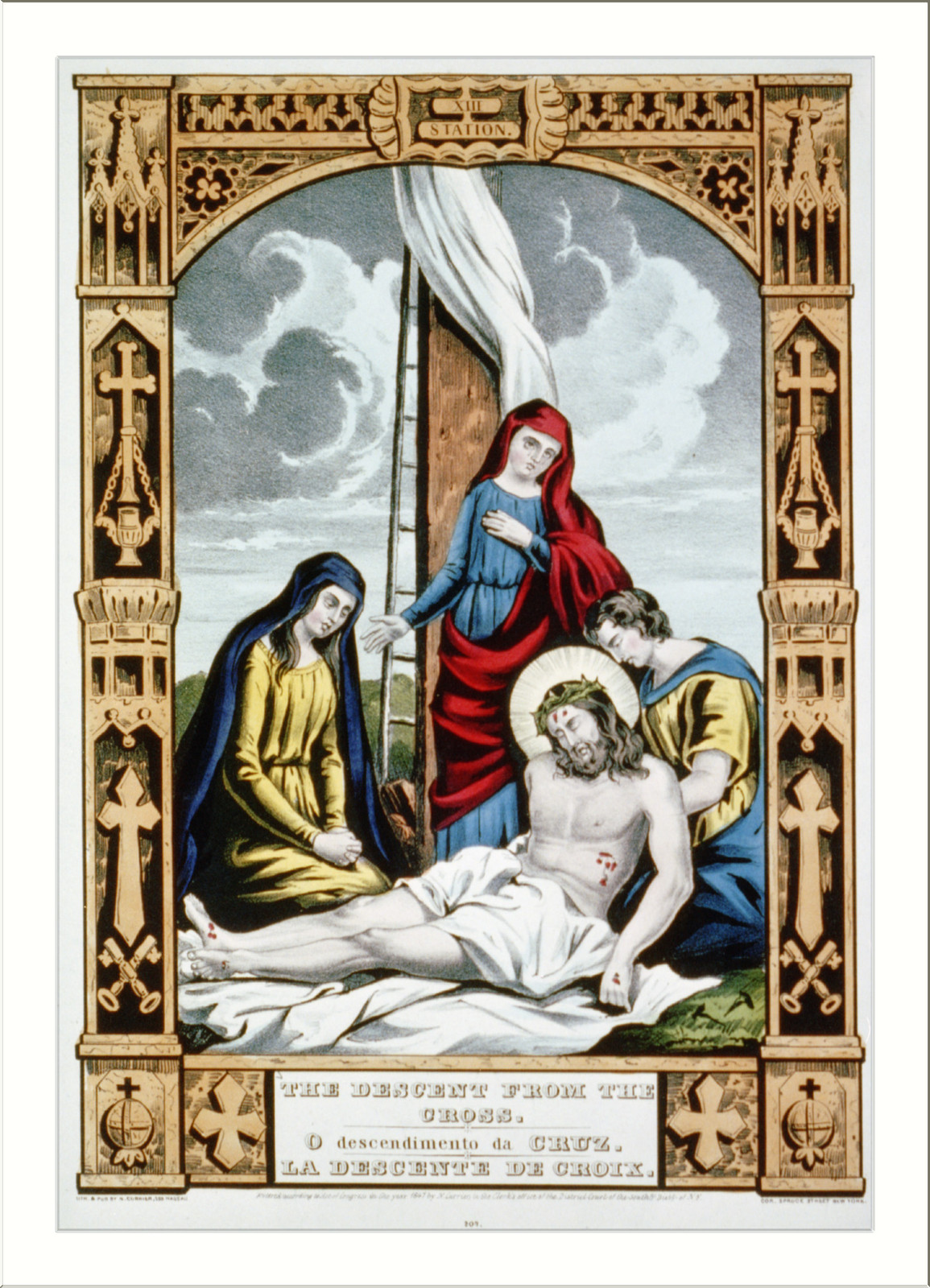 Descent from the cross: O Descendimento da Cruz / La Descente de Croix, [New York] : N. Currier, 1847. — antique lithograph