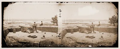 Gloucester Virginia. Fortifications showing a 11-inch smooth-bore Dahlgren naval gu