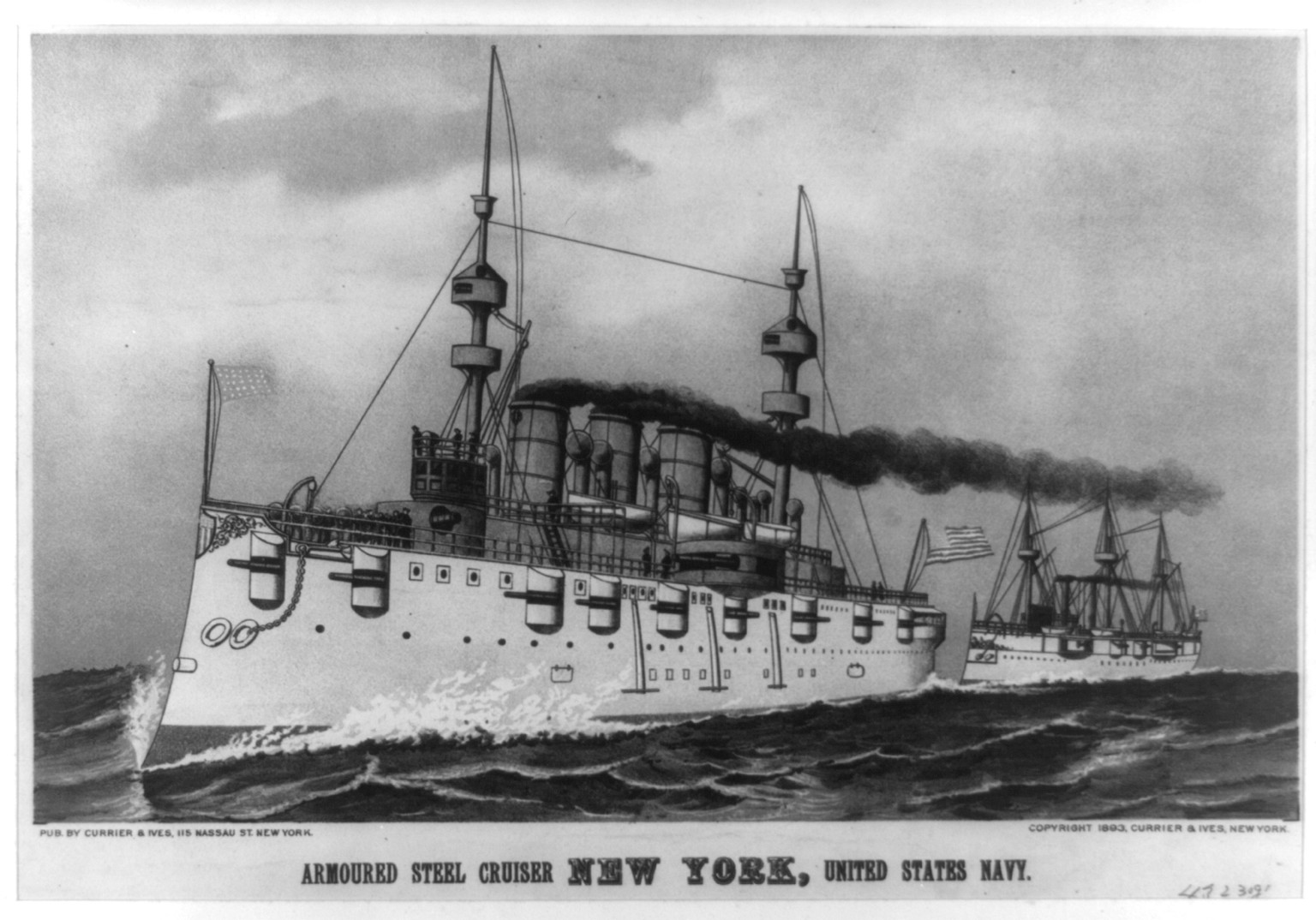 Armoured steel cruiser New York, United States Navy, [New York] : Currier & Ives, 1893. — antique lithograph