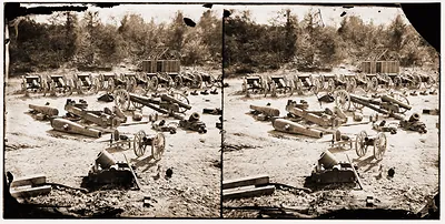 Broadway Landing Appomattox River Virginia. Park of artillery