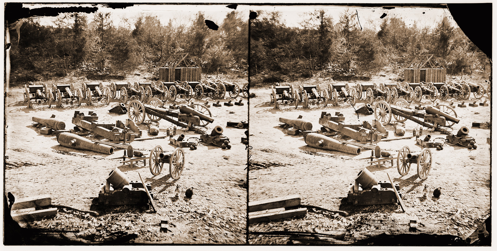 Broadway Landing Appomattox River Virginia. Park of artillery, 1865 — historic photograph