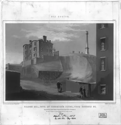 Old Boston - Beacon Hill, with Mr. Thurston's house - from Bowdoin Street