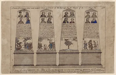 A view of the obelisk erected under Liberty-tree in Boston on the rejoicings for the repeal of the ---- Stamp Act 1766 Paul Revere sculp