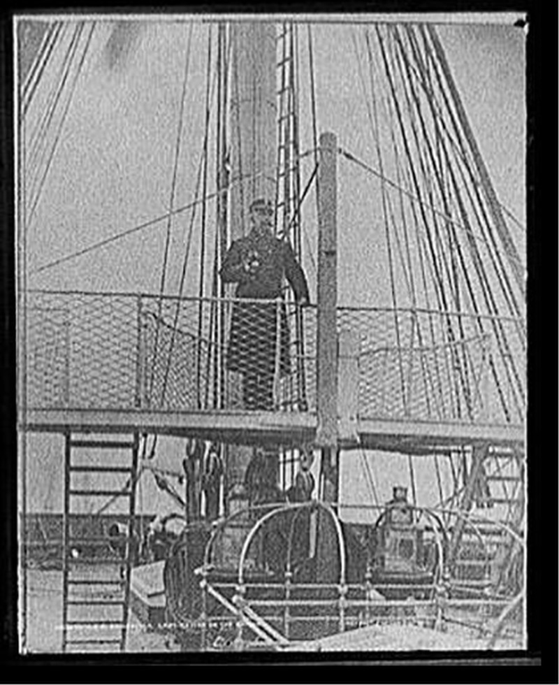 U.S.S. Pensacola, Capt. Dewey on the bridge, [between 1890 and 1901] — historic photograph