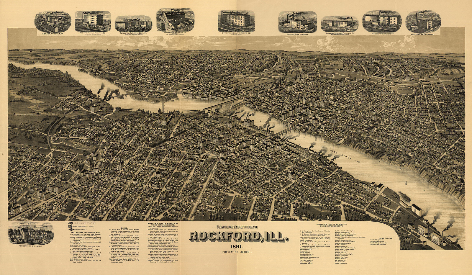 Rockford, Illinois, 1891, 1891 — antique map