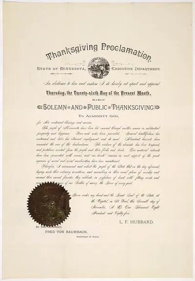 Thanksgiving Proclamation, State of Minnesota, Executive Department