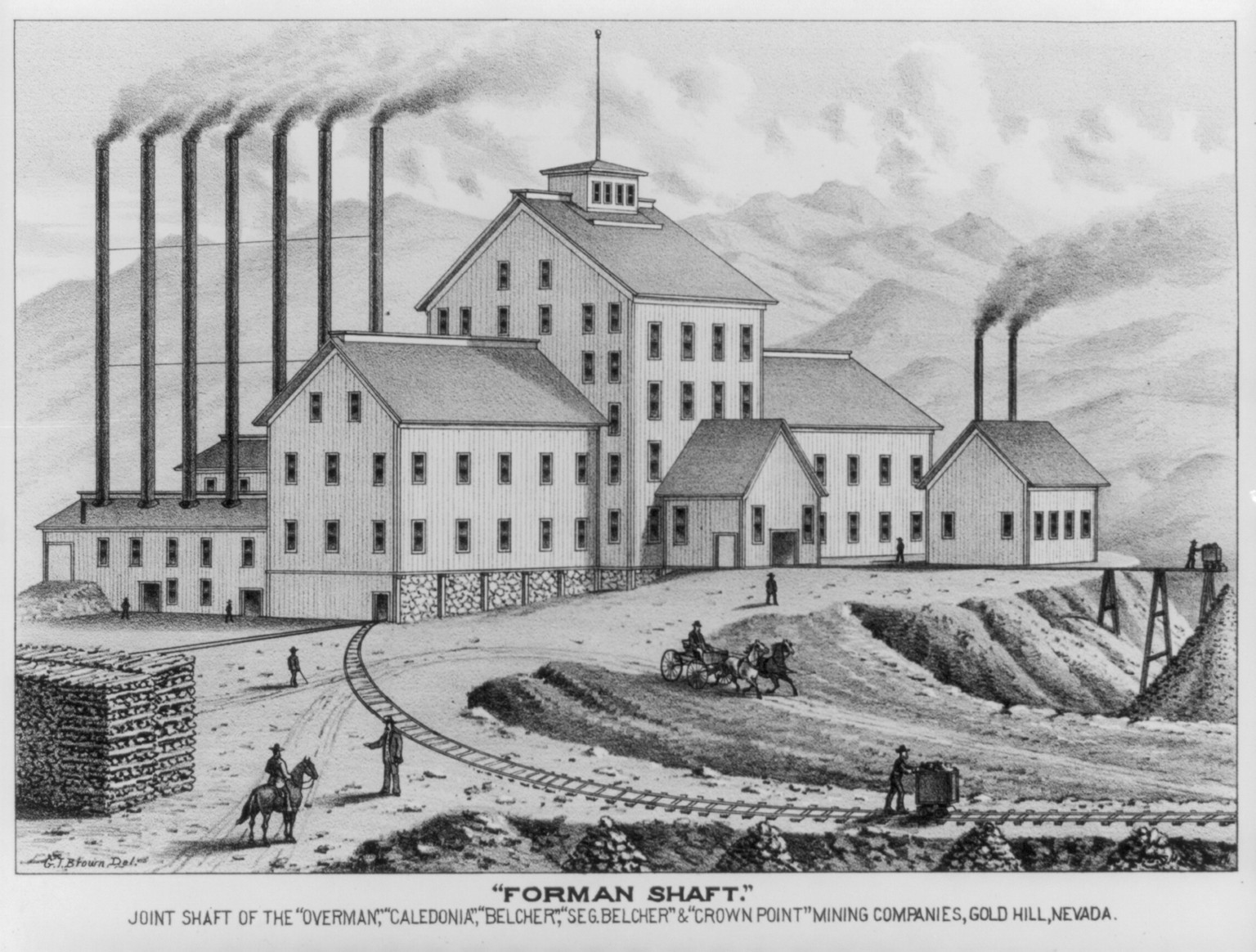 Forman Shaft. Joint shaft of the Overman Belcher Seg. Belcher" & "Crown Point" Mining Companies; Gold Hill, 2007675438 — historic print