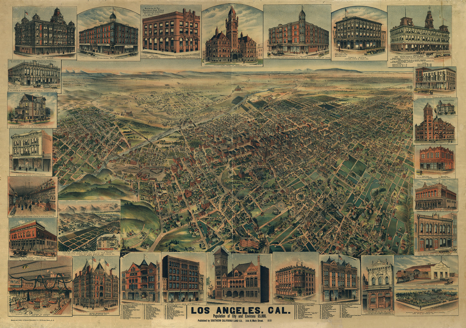CA Los Angeles 1891 MAP, 1891 — antique map