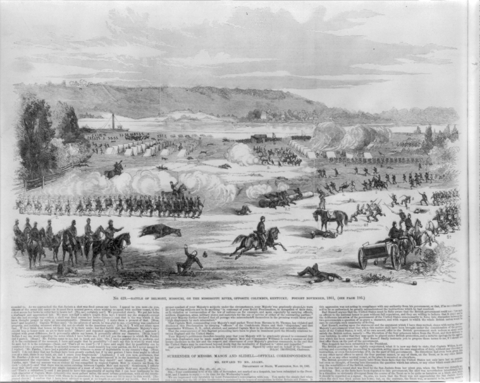 Vintage Military Print - Columbus - Battle of Belmont, Missouri, 1861 — historic print