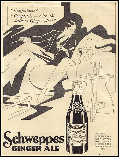Schweppes Ginger Ale advertisement with reclining couple