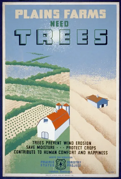 Plains farms need trees Trees prevent wind erosion, save moisture ... protect crops, contribute to human comfort and happiness / J. Dusek.