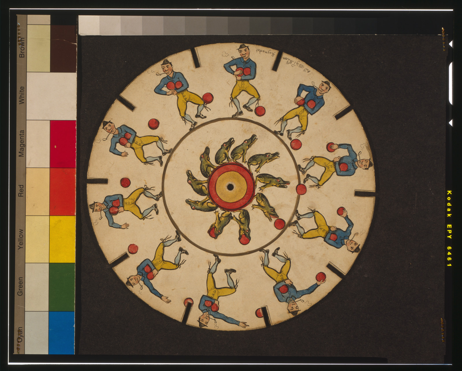 [Optical illusion disc with man and frog], Haymarket, [London] : Pubd. by T. McLean, 1833. — antique lithograph