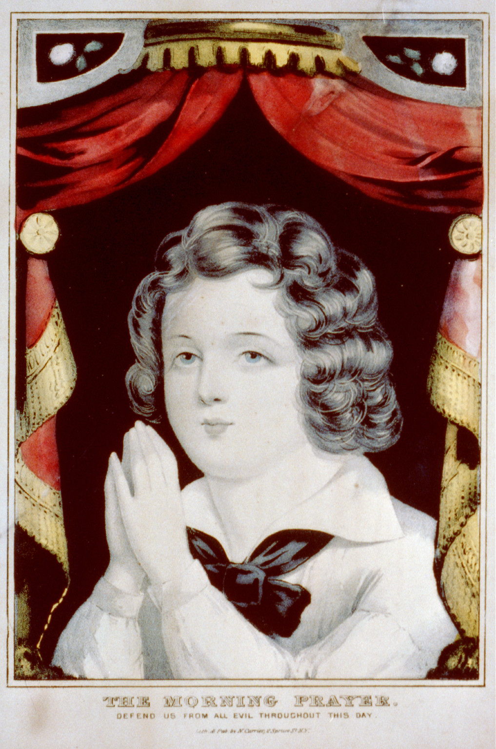 The morning prayer: defend us from all evil throughout this day, New York : Published by N. Currier, [between 1835 and 1856] — antique lithograph