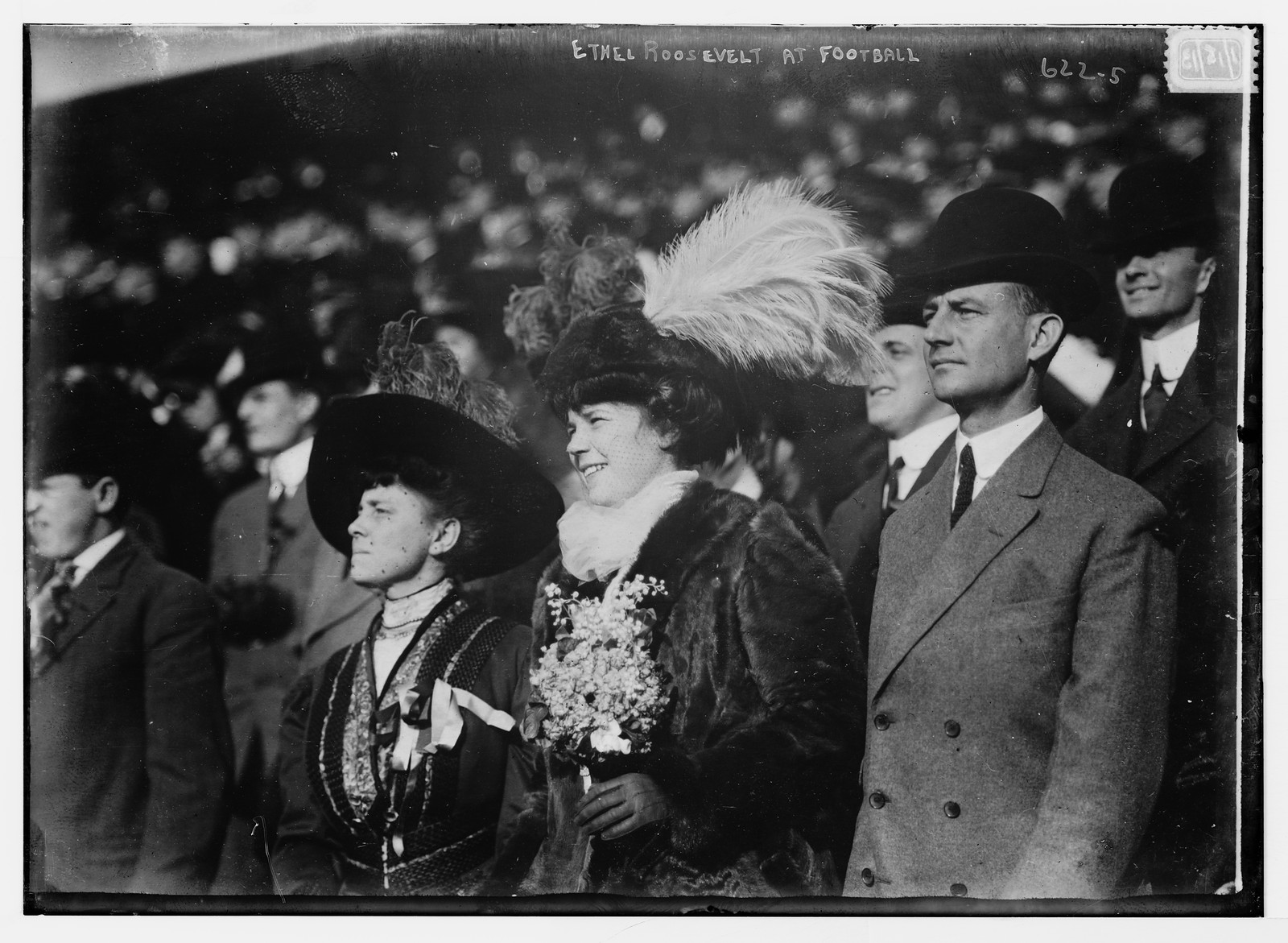 Ethel Roosevelt, in stands at football game, n/a — historic photograph