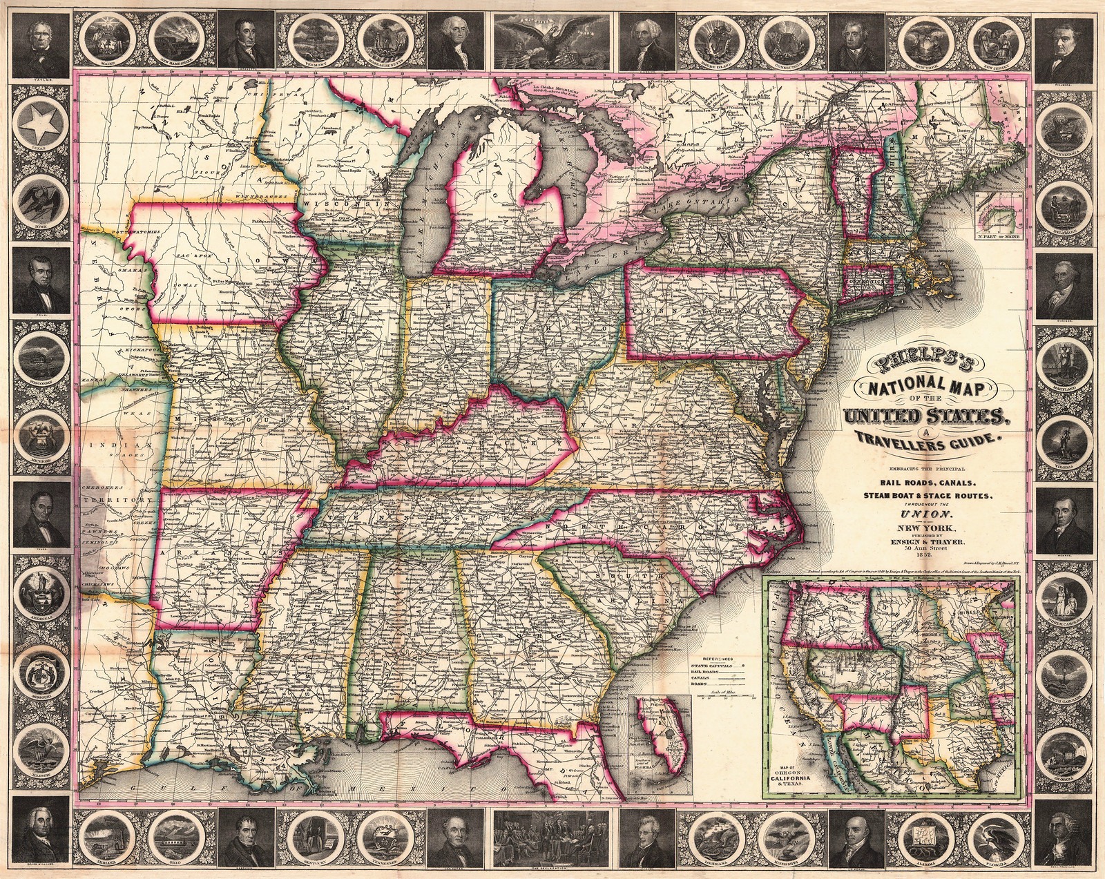 Phelps's National Map of the United States and Travellers Guide — antique map