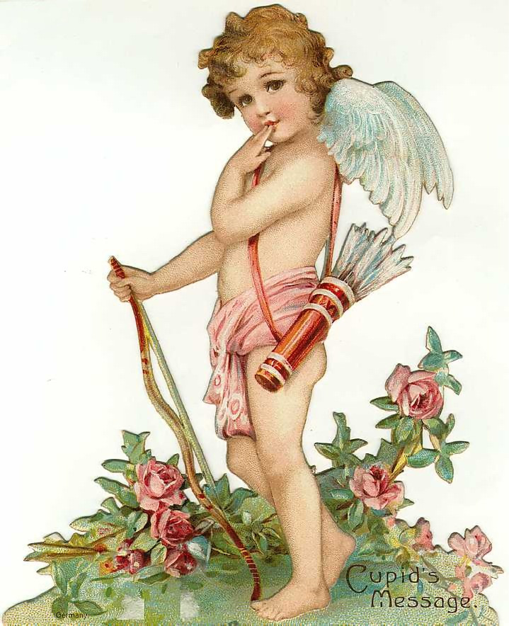 Cupid's Message, die-cut Valentine card — historic image