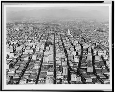 [Aerial view looking east of Los Angeles, California]