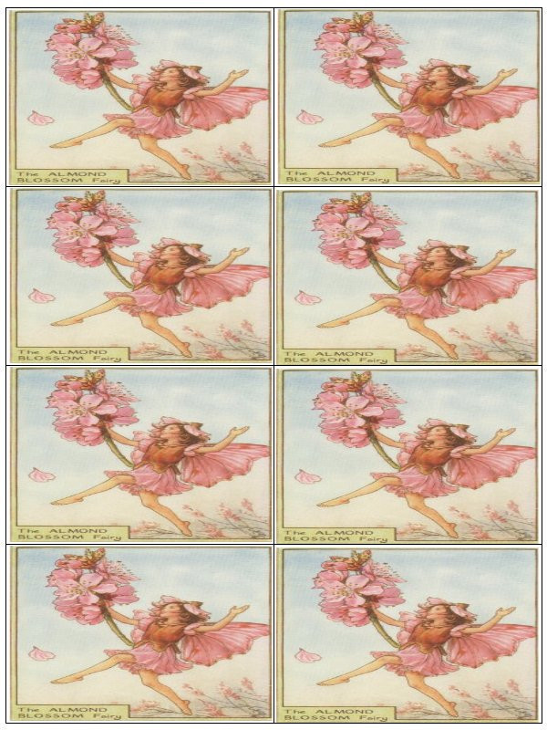 Sheet of eight cards: The Almond Blossom Fairy — historic image