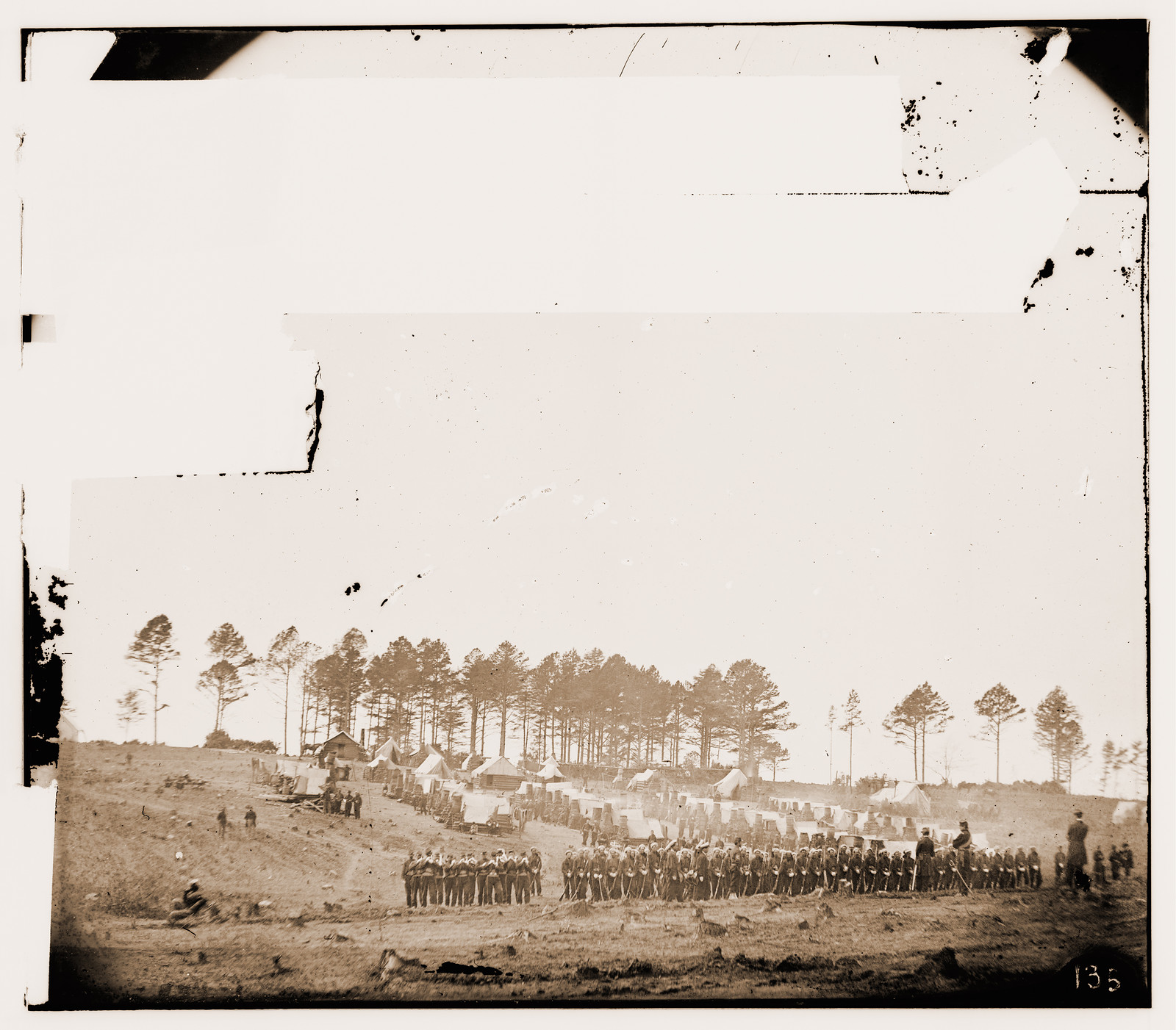 Brandy Station Virginia. Guard mount of 114th Pennsylvania Infantry. 1st Division 3, 1864 — historic photograph