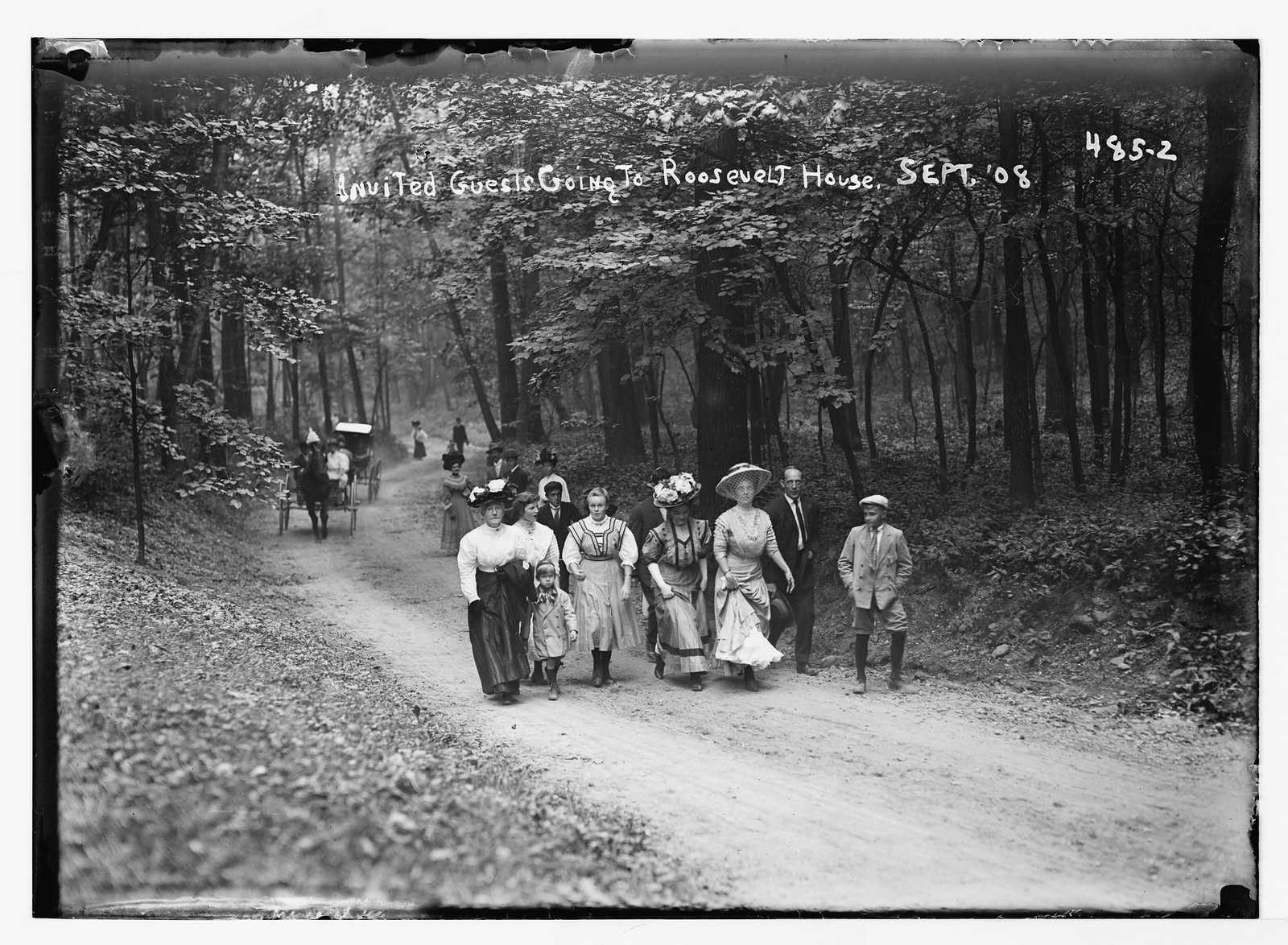 Invited guests on way to Roosevelt House, on foot and in carriage, Sept. 1908. — historic photograph